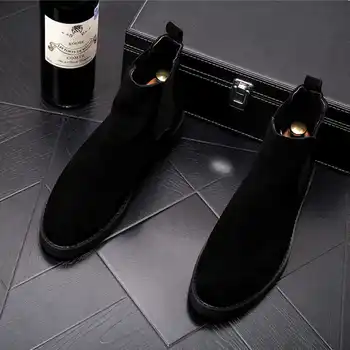 Pánske módne teplé oblečenie zimné topánky originálne kožené topánky kovboj chelsea bottine čierna hnedá členok botas hombre chaussure homme