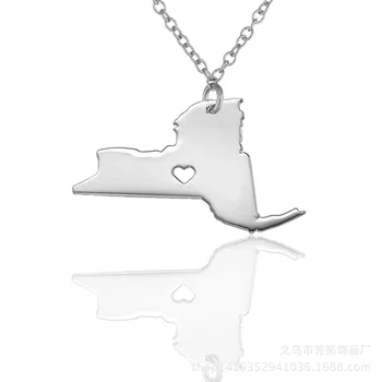 Štát New York, Spojené Štáty mapu náhrdelník z nehrdzavejúcej ocele, obchodu, predaja trend šperky, nové módne populárne.