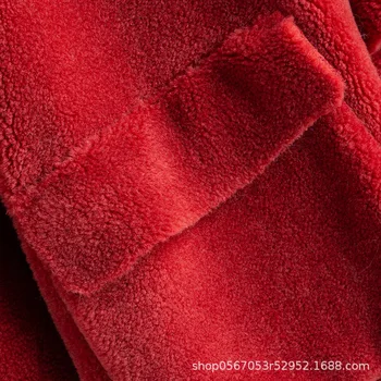 Ženy Oblečenie 2020 Reálny Jeseň Zimné Bundy Fox Kožušiny Golier Vlny Kabát Červenej kórejčinu Plus Veľkosť Coats 070000 KJ2690