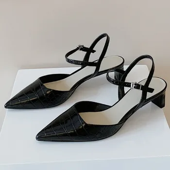 Dámske originálne kožené hrubé vysokým podpätkom ukázal prst členok popruh sandále elegantné dámy štíhle denne žena lete podpätky, topánky predaj