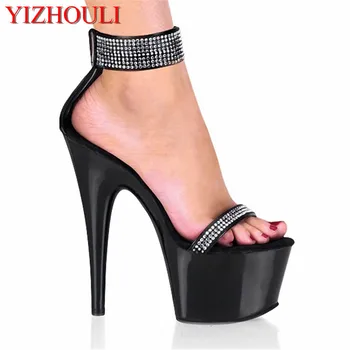 Sexy 15 cm vysokým podpätkom sandále, lesklé pracky topánky a módne fáze show sandále