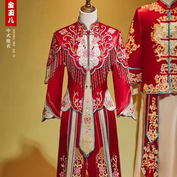 Tradičné Výšivky Strapec Nevesta Cheongsam Manželstva Vyhovovali Klasickej Čínskej Pár Žien, Mužov, Svadobné Šaty Qipao Vestidos