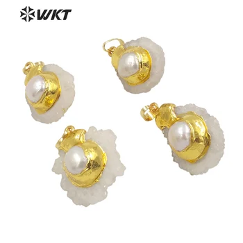 WT-P1750 Elegantné Ušľachtilý Classic Gold elektrolyticky pokrývajú perleť Prívesky, zmiešané s Stalactite Milosť Prívesky pre Ženy & Darček
