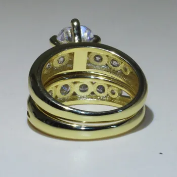 Pár Krúžky Luxusné Šperky 925 Sterling Silver a Gold Vyplniť Okrúhly Rez AAA Cubic Zirconia CZ Party, Svadba, Svadobný Prsteň Darček