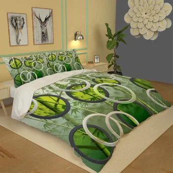 Tri-kus dvojité list zelená bambusová posteľná bielizeň nastaviť 3D Dizajn, Digitálna Tlač posteľná bielizeň Nastaviť