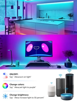 LED Pás RGB Osvetlenie 5050 Bluetooth, WIFI Ovládanie Pre TV Počítač Spálňa Dovolenku Strany Podporuje Alexa Google Alexa SmartThings