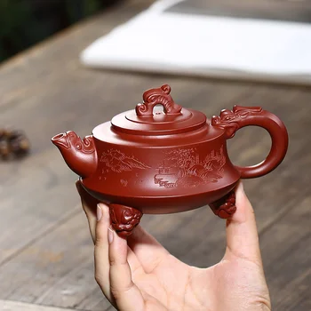 Tri legged Longzun surovej rudy Dahongpao vyrezávané Kung Fu čaj nastaviť piesku kanvicu čaju nastaviť v daždi