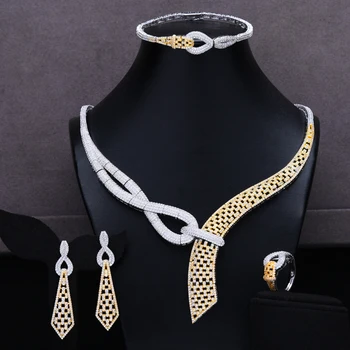 GODKI Nové 4PCS Luxusné Módne Zmiešané Veľký Vyhlásenie Šperky set Pre Ženy, Svadobné Kubický Zirkón CZ Afriky Dubaj Svadobné Šperky