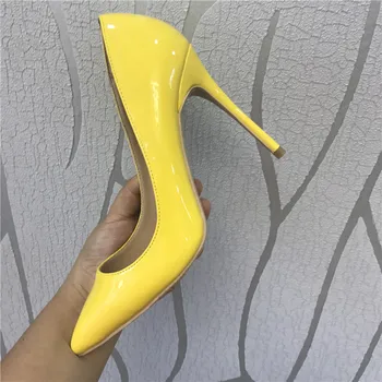 Doprava zadarmo módne ženy Čerpadlá Lady Žltá patent vytlačené Pointy prst vysoké podpätky, topánky size33-43 12 cm 8 cm 10 cm strana topánky