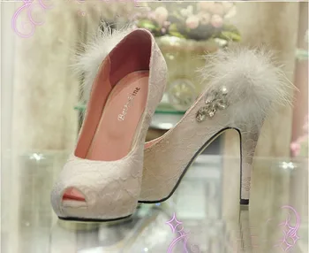 2018 Ručné NewStyle čipky svadobné topánky Jar biele pierko crystal vysoké podpätky svadobné topánky, svadobné formálne šaty topánky