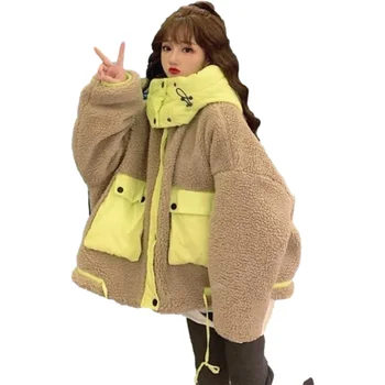Baránok Plyšové kabát in Hong Kong Harajuku Štýl bavlnená bunda dámske zimné 2021 nový kórejský spojov bavlnená bunda bavlna
