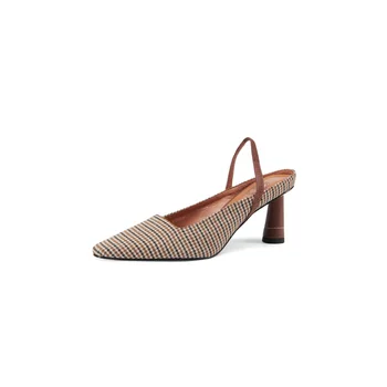 2022 Ženy, sandále 22-24.5 cm Houndstooth textílie, obuv, letná obuv kolo päty sandále pre ženy vysoké podpätky dámske topánky