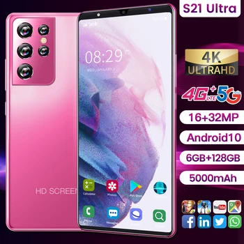 Globálna Verzia S21 Ultra Mini 5.0 V Mobil 5000mAh 6+128G Tvár ID Android10 Smartphone Celej Obrazovke 4G LTE 5G Siete Telefón