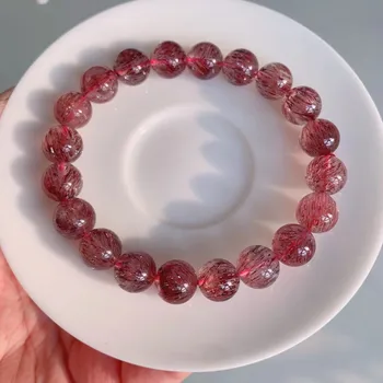 10 Prírodných Super Sedem Melódie Červená Rutilated Quartz Náramok Šperky Pre Ženy Lady Muži Milujú Darček Crystal Korálky Pramene AAAAA