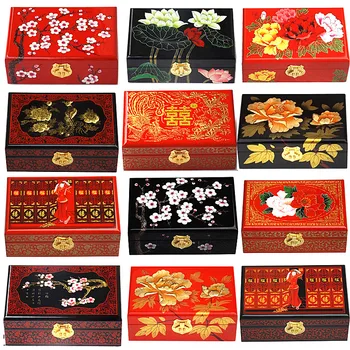 2 vrstvy Vytiahnite Dreva, Krabice, Dekorácie Skladovacie Škatule Svadobný Dar Šperky Okno so Zámkom Lacquerware Čínsky Sledovať make-up Prípade