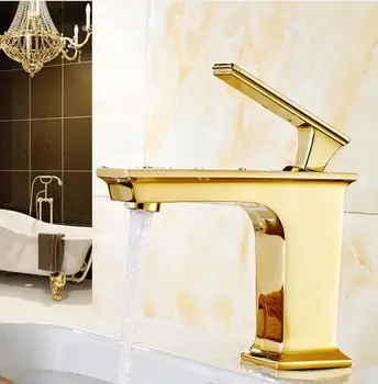Nový luxusný materiál mosadz zlato, hotových kúpeľňa jednej páky, teplej a studenej umývadlo, batérie,umývadlo ťuknite na položku zmiešavač
