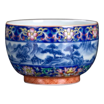 Domov obchodu, jeden pohár kung fu čajových šálok jingdezhen porcelánovým smaltom farby vzor krajiny keramické vzorky šálku čaju
