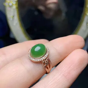 Reálne Čínsky Zelený Nefrit Krúžok pre Denné Nosenie 8 mm*10 mm Prírodné Jade Strieborný Prsteň 925 Silver Jade Šperky