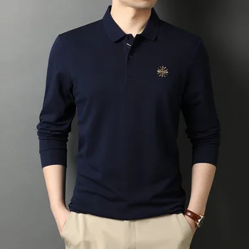 Jar Polo Tričko Dlhý rukáv kórejský Móde Oblečenie Bežné Pevné Vytlačený Muž Slim Fit Tee tričko Homme Mužov Oblečenie