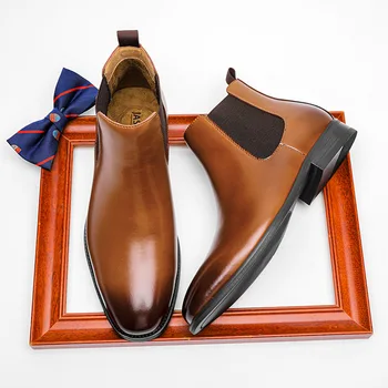 2021 zimné Nový Vintage Chelsea Topánky pánske topánky kožené kolo prst krátke topánky s luxusnou kožené topánky Martin topánky