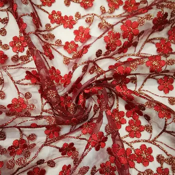 Červená Vyšívané Čipky vo Vode rozpustné, Výšivky Oka Textílie pre dámske Šaty, Oblečenie Čínsky Handričkou o Meter pre Šitie