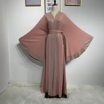 Femme Luxusné Moslimských Abaya Kimono Kaftan Handstudded Župan Dubaj Islam Hidžáb Oblečenie Kaftane Marocain Katar Osmanského Turecka Oblečenie