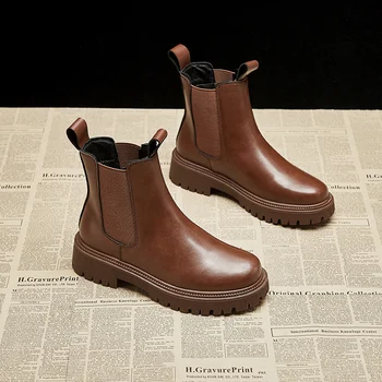 2021 Luxusná Značka Nové Jeseň Zima Žien Chelsea Boots Originálne Kožené Módne dámske Členkové Topánky Retro Martin Topánky Dámske
