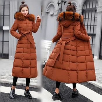 Kórejská verzia super dlhá srsť štíhle dámy kapucí dlhým rukávom teplá bavlnená žien vonkajšie príliv Európskej stanice