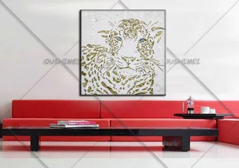 Vysoké Zručnosti Umelec Handmade Abstraktné Zlato Tiger Olejomaľba Na Plátne, Ručne Vyrábané Tiger Nôž Maľovanie Na Úrad Dekorácie