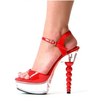 Sexy Dámy Lucency Platformu String Korálky Päty Sandále 16 cm, Super Vysokým Podpätkom Típat Prst Dámy lakovanej Kože Fáze Módy Zapato