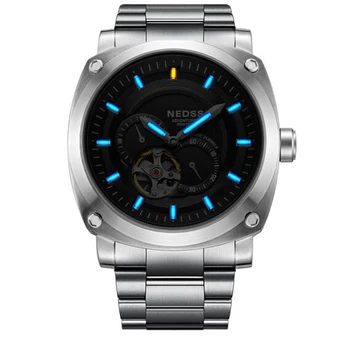 Luxusné NEDSS Muž Automatické hodinky Kostra, Mechanické náramkové hodinky Módne Hodiny hodinky Trícia Plyn Svetelný 10Bar nepremokavé