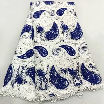 Vysoko kvalitné modrá biele guipure Krajky /nigérijský čipky tkaniny/rozpustné vo vode afriky čipky textílie s kamene pre ženy šaty