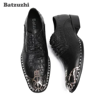 Batzuzhi Špeciálne Kovové Špice Brown/Black Kožené Šaty, Topánky Mužov taliansky Typ Módne pánske Topánky Formálne Business Zapatos Hombre