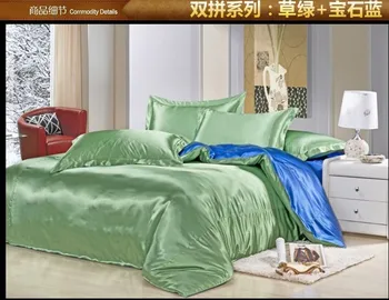 Zelená modrá hodvábny satén posteľná bielizeň nastaviť satin listy kráľovná plný deka perinu super king size prikrývky posteľná bielizeň dvojité luxus