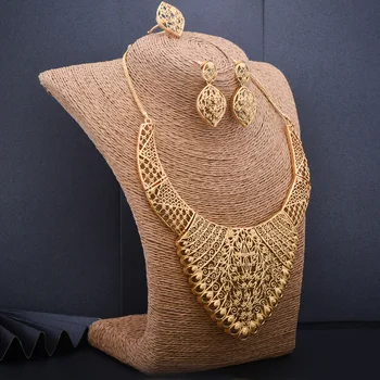 WANDO 24K Zlata Farba Dubaj Šperky Set pre Ženy Luxur Etiópskej Šperky set Svadobné Šperky Afriky Darčeky Islamu na Blízkom