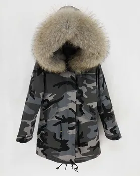 2018 ženy zimné králik kožušinové bundy a coats naozaj veľký raccoon kožušiny golier s kapucňou srsť dlhá vetrovka, čierna zelená streetwear outwear