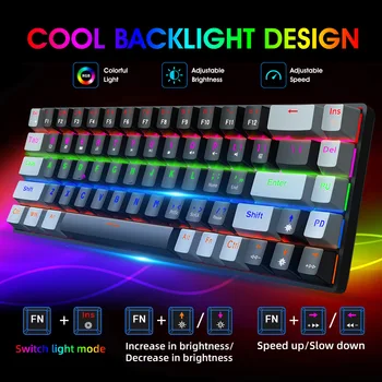 RGB Mechanical Gaming Keyboard 68-key Zelená Os, Klávesnica Farba LED Podsvietený Káblové Herné Office Klávesnica Pre pro Hráč Notebook PC