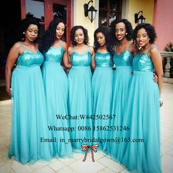 Ženy Modrá Sequin Afrike Družičky Šaty 2022 Riadok Plus Veľkosť Krajiny Pláži Svadobný Hosť Prom Party Šaty Slúžky Z Vyznamenania