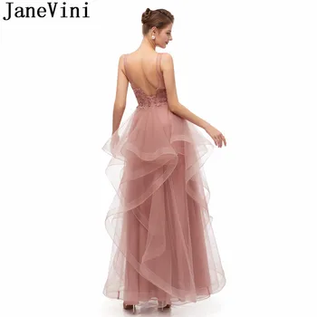 JaneVini Elegantné Tylu Šaty Backless Dlhé Večerné Šaty pre Ženy, Perlové Perly Dámy Formálnej Strany Šaty 2020 Dluga Sukienka