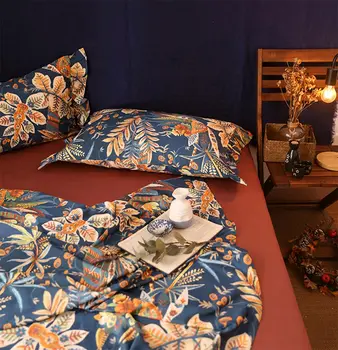 Pastorálna kvet posteľná bielizeň sada,plné kráľovná kráľ 60. rokoch bavlna farebné kvetinové dvojité bytový textil posteľ list vankúš perinu