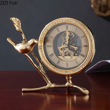 Meď Vták Dekoratívne Stolové Hodiny Tichý Sweep Ihly Hodiny Obývacia Izba Dekorácie Zlatú Výstroj Rímske Číslice Stôl Chronometra