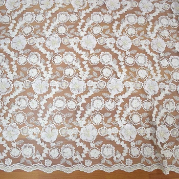 2020 biele afriky čipky tkaniny korálkové svadobné čipky textílie HY0787-7