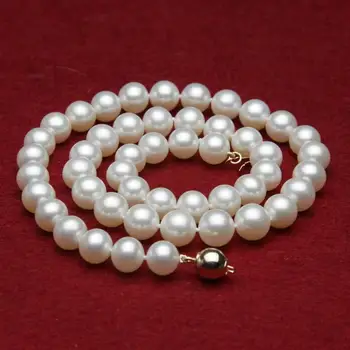 AAA+ 9-10 mm 14K biele sladkovodné perly náhrdelník 18