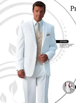 Zákazku Pánske Obleky Groomsmen Vrchol Klope Ženícha Tuxedos Biele Svadobné Najlepší Muž Oblek (Sako+Nohavice+Kravatu+Vesta) A23