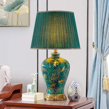 40x68cm Americký Retro Zelená Keramická stolná Lampa Pre Spálne, Obývacia Izba, Nočné Lampy Emerald Queen Atmosférických Luxusná Vila
