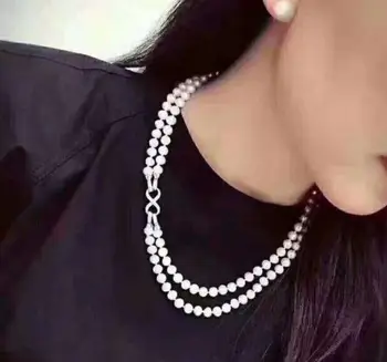 Ušľachtilý šperky obrovský 8-9mm AAA Sladkovodné prírodná biela perla prívesok 925silver 17 - 18-palcové