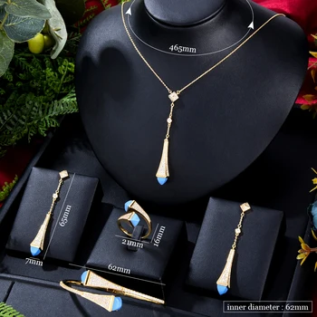 Blachette Luxusné Módne Prispôsobené Dlhý Náhrdelník Prívesok Náramok, Prsteň Náušnice 4PCS Žien Strany Výročie India Šperky Set