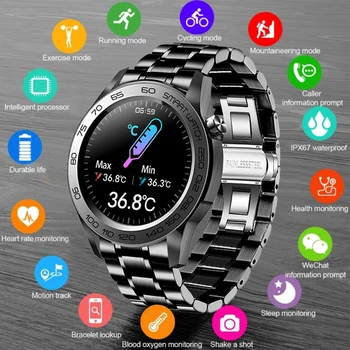 2021 Smart Hodinky Mužov Krokomer Šport Fitness plne Dotykový Inteligentné Hodiny Telesnej Teploty Nepremokavé Smartwatch Pre Android iOS