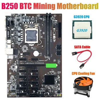 B250 BTC Ťažba Doska s G3920 CPU+Ventilátor+SATA Kábel 12XGraphics Kartu LGA 1151 DDR4 USB3.0 pre BTC Baník