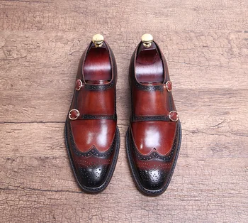 Vyrezávané Pánske Originálne Kožené Svadobné Oxfords 2018 Male Móda Šaty Strany Zapatos Sapatos Dvojité Pracky Jar Muž Oxfords